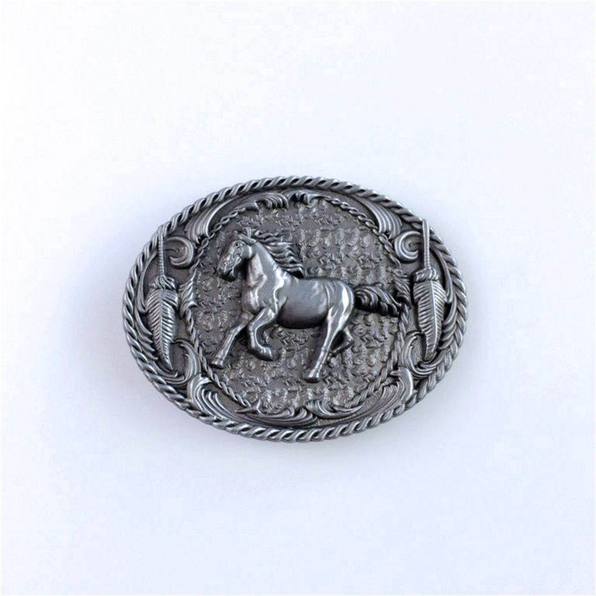 Antique Brushed Silver Running Horse Western Belt Buckle Hebilla