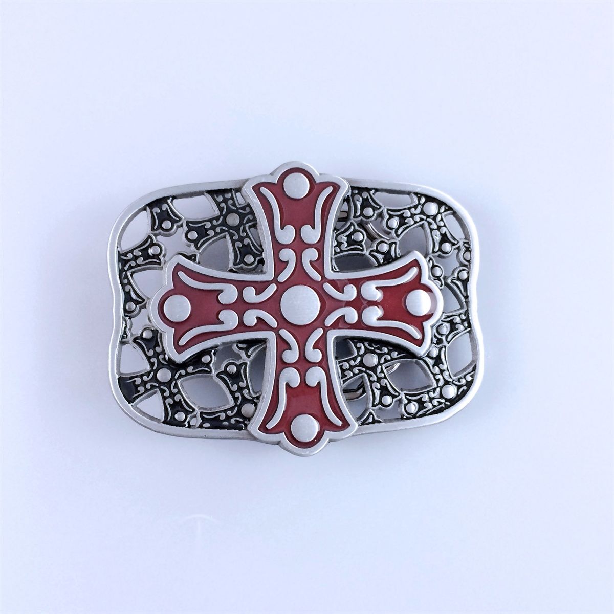 Red Enamel Vintage Cross Totem Belt Buckle