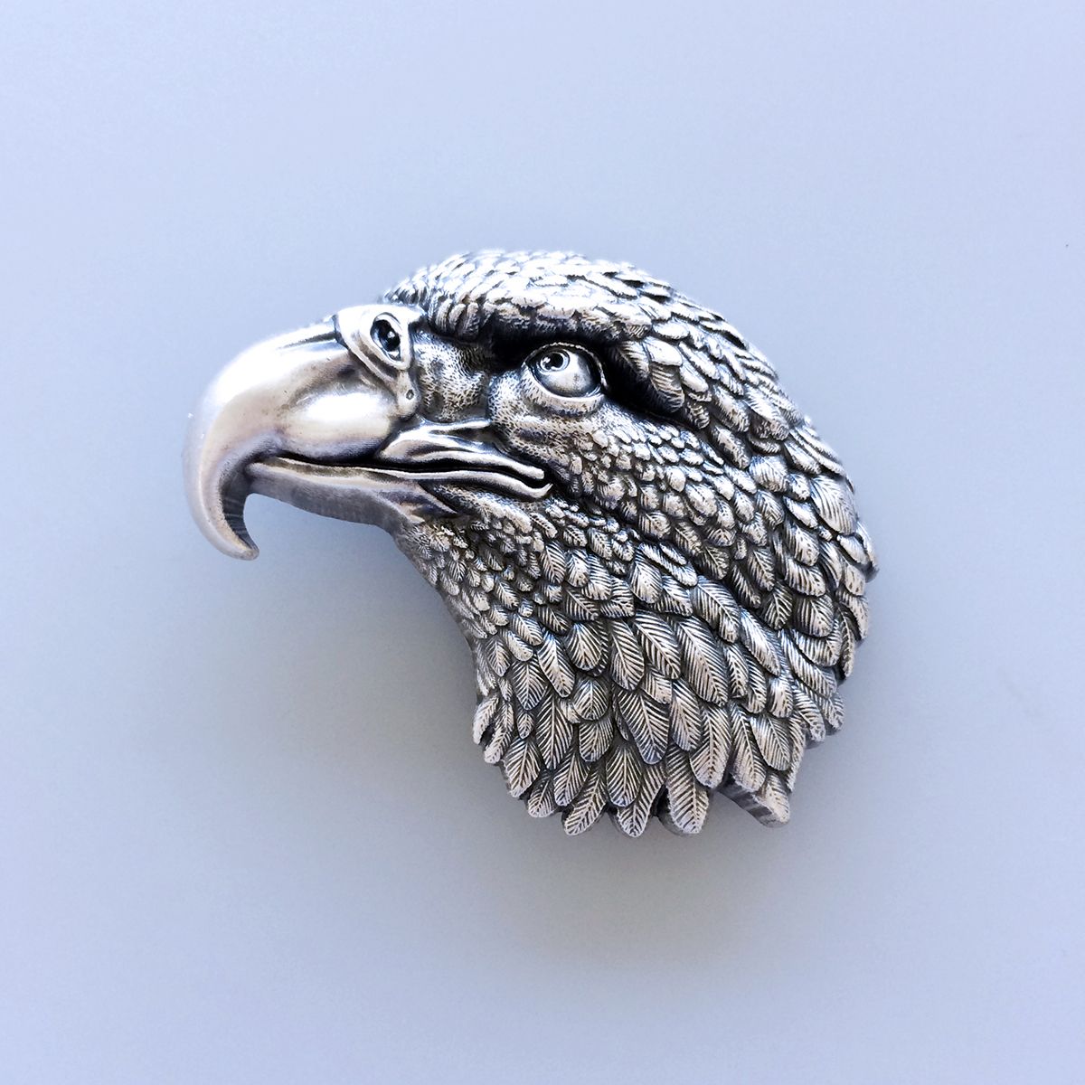 Vintage Silver Plated Eagle Head Western Belt Buckle