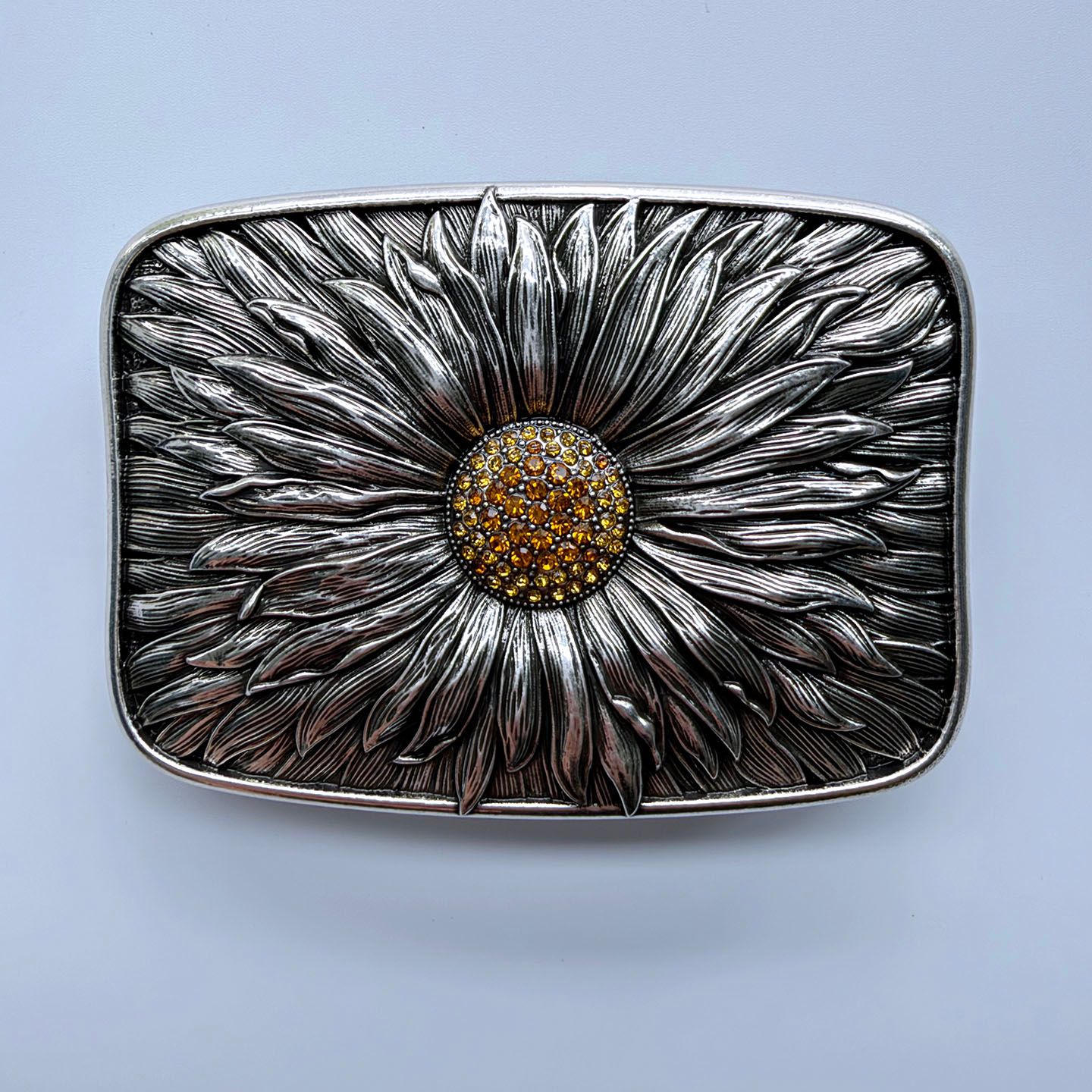 Vintage Silver Plated Rhinestones Blooming Daisy Bling Belt Buckle BUCKLE-T156SL