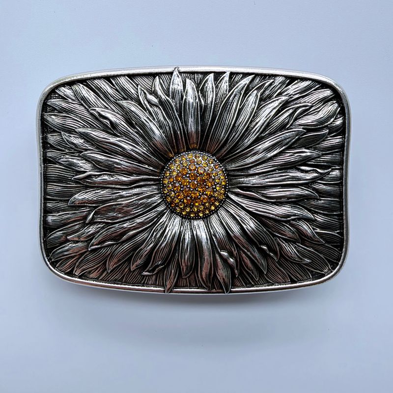 Vintage Silver Plated Rhinestones Blooming Daisy Bling Belt Buckle BUCKLE-T156SL