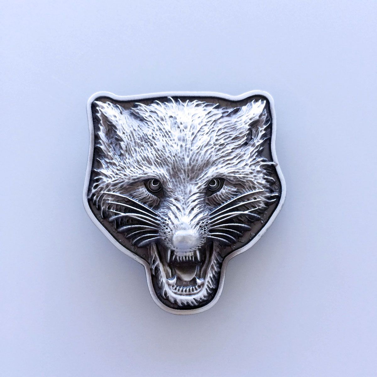 Antique Brushed Silver Western Wolf Head Animal Belt Buckle