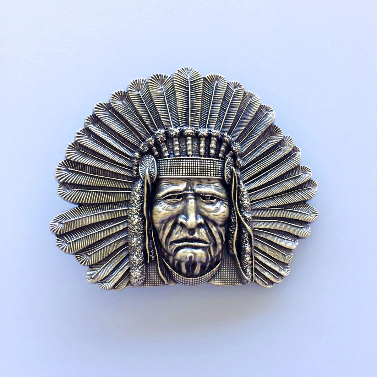 Vintage Bronze Plated Chief Western Belt Buckle Hebilla