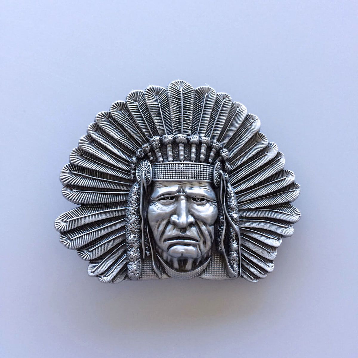 Antique Silver Western Chief Belt Buckle Boucle
