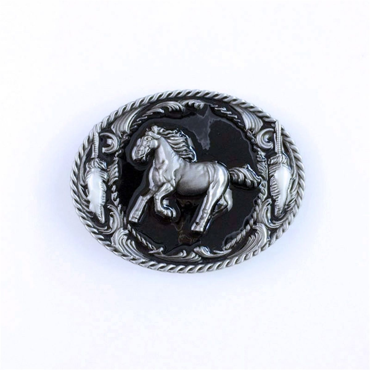 Vintage Enamel Running Horse Western Belt Buckle
