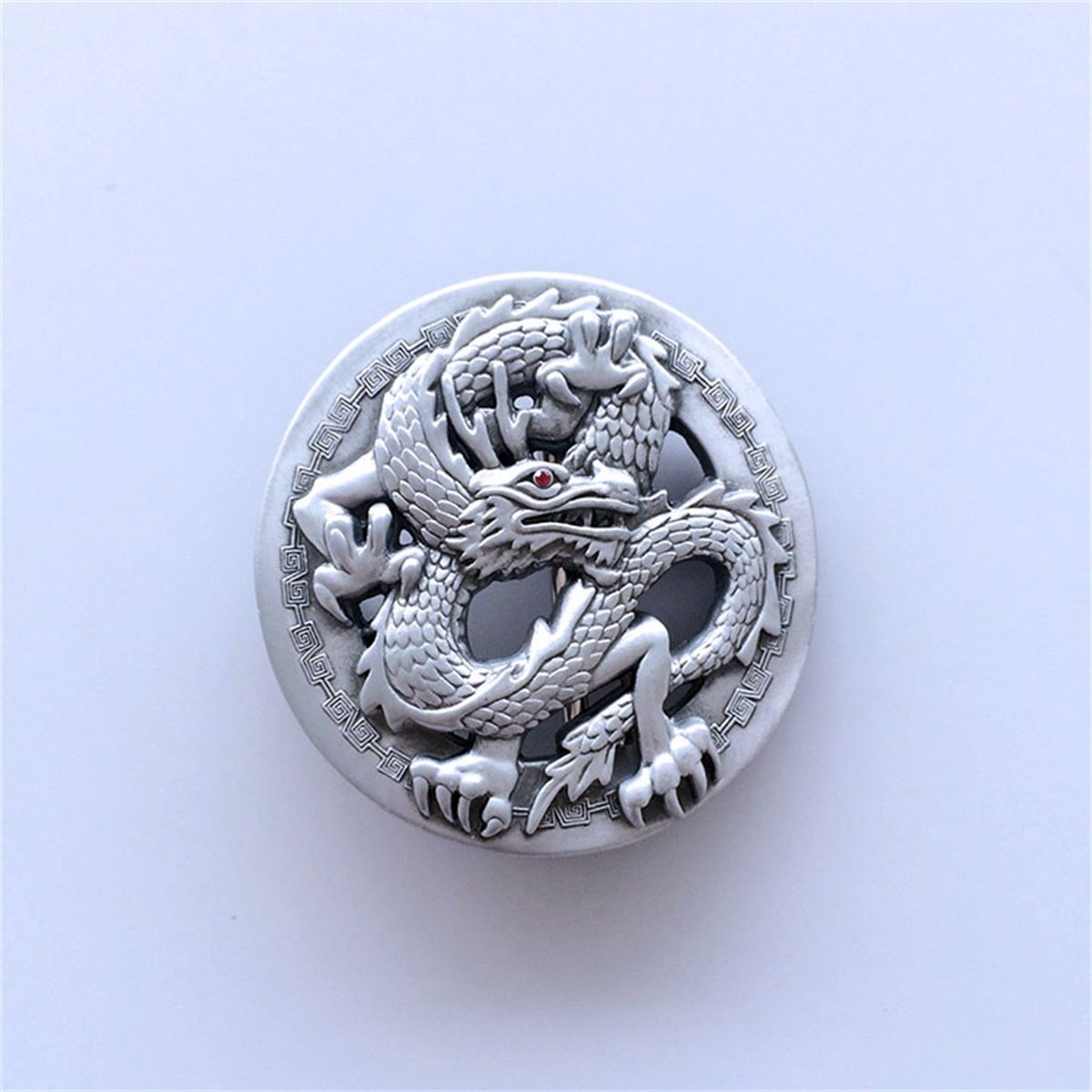 Red Rhinestone Eye Dragon Round Belt Buckle