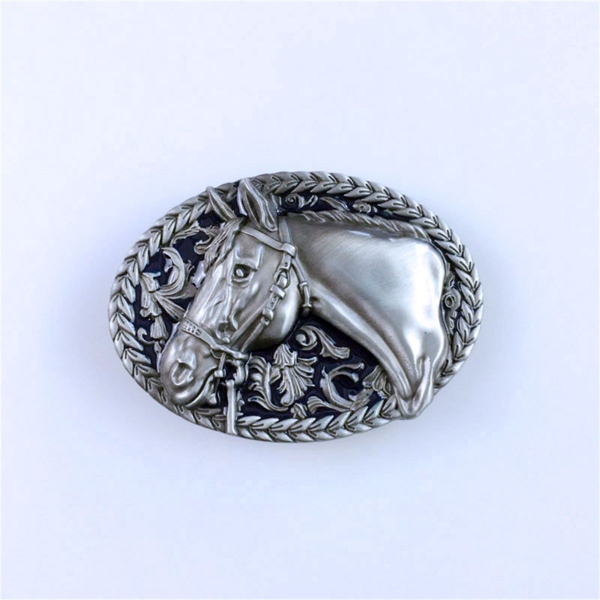 Vintage Enamel Western Cowboy Horse Head Oval Belt Buckle