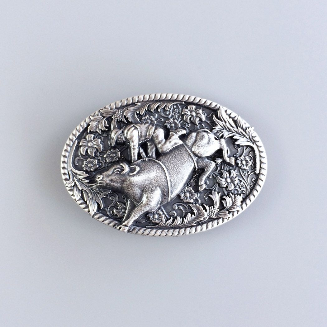 Vintage Silver Plated Western Cowboy Bull Rodeo Belt Buckle