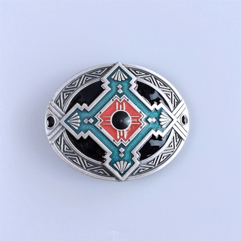 Vintage Silver Plated Oval Cross Celtic Knot Southwest Enamel Belt Buckle BUCKLE-WT059SLE