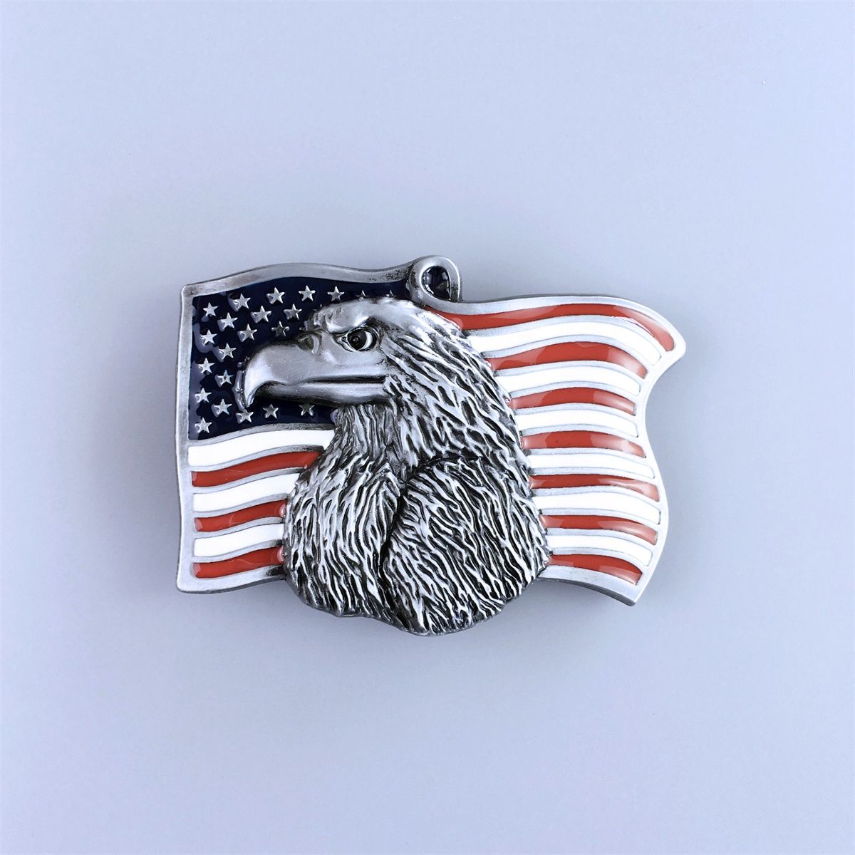 Vintage Enamel Eagle On US American Flag Belt Buckle
