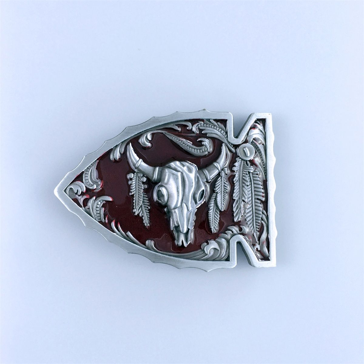 Vintage Red Enamel Arrowhead Bull Belt Buckle Hebilla