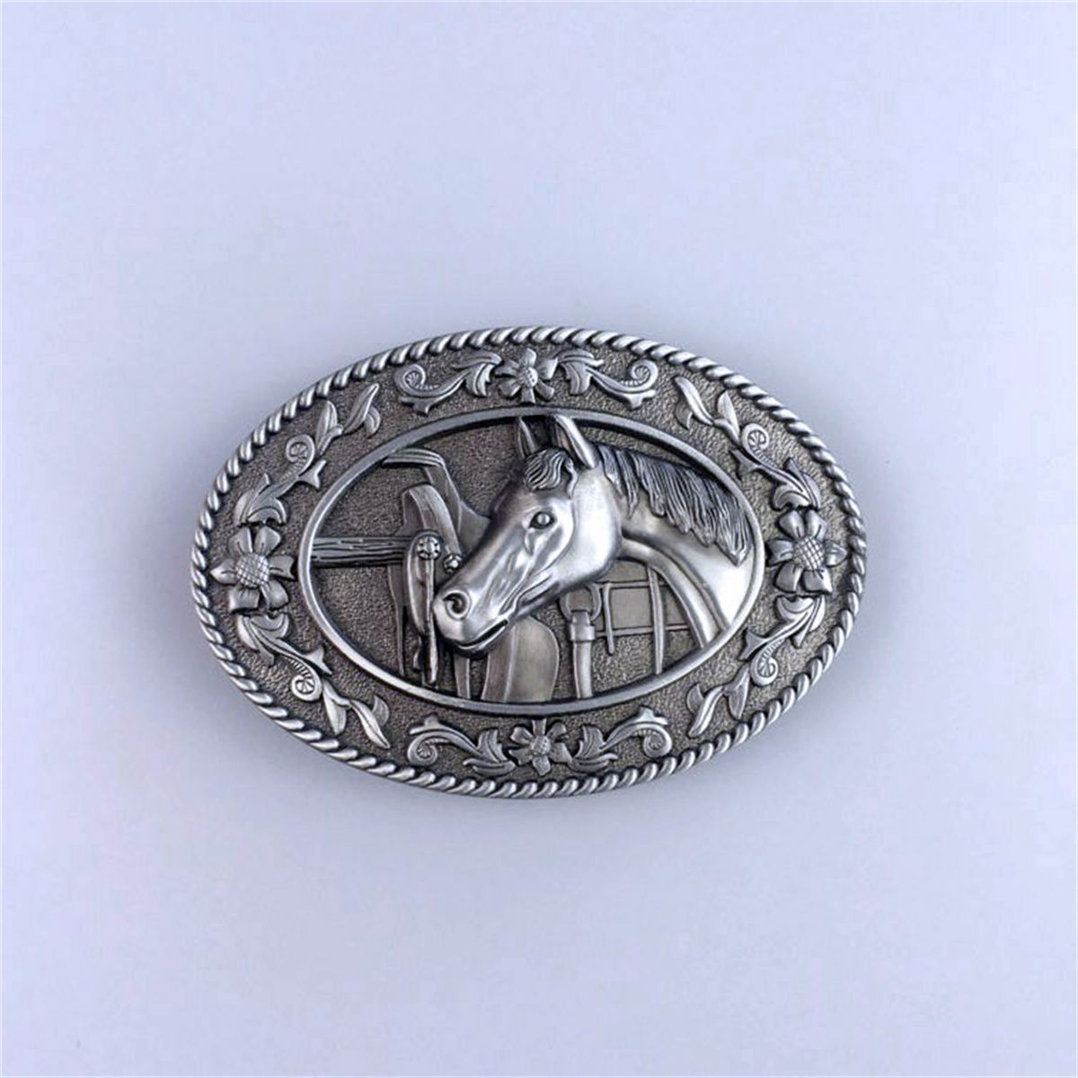 Vintage Horse Head Saddle Western Oval Belt Buckle Hebilla