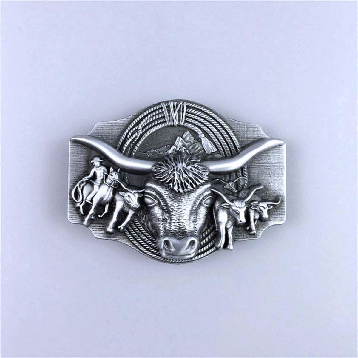 Antique Silver Longhorn Bull Western Rodeo Belt Buckle Hebilla
