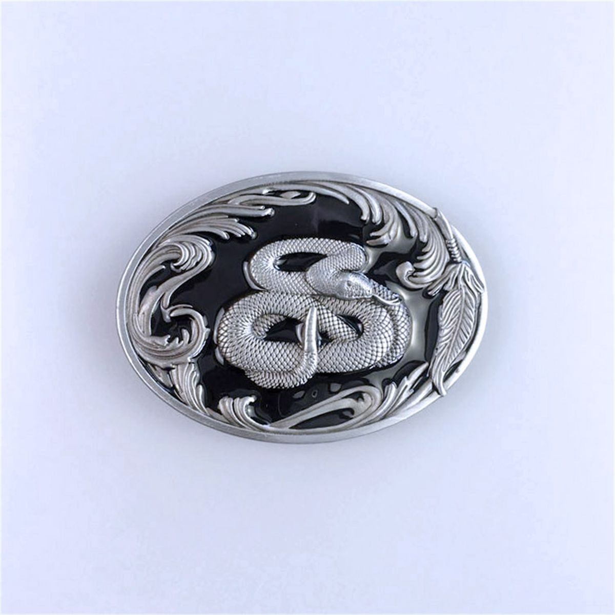 Vintage Black Enamel Wildlife Snake Western Oval Belt Buckle Hebilla