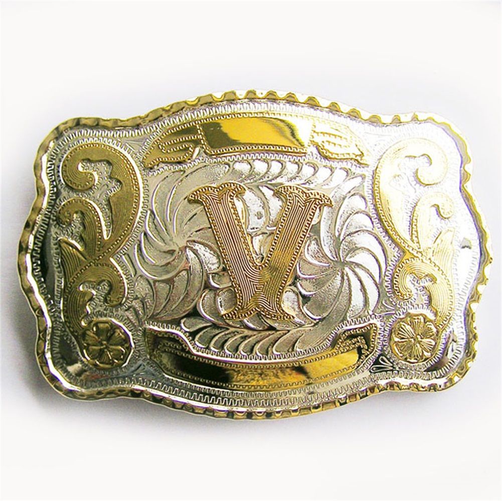 Large Size Initial Letter Western Cowboy Belt Buckle (Letter V)