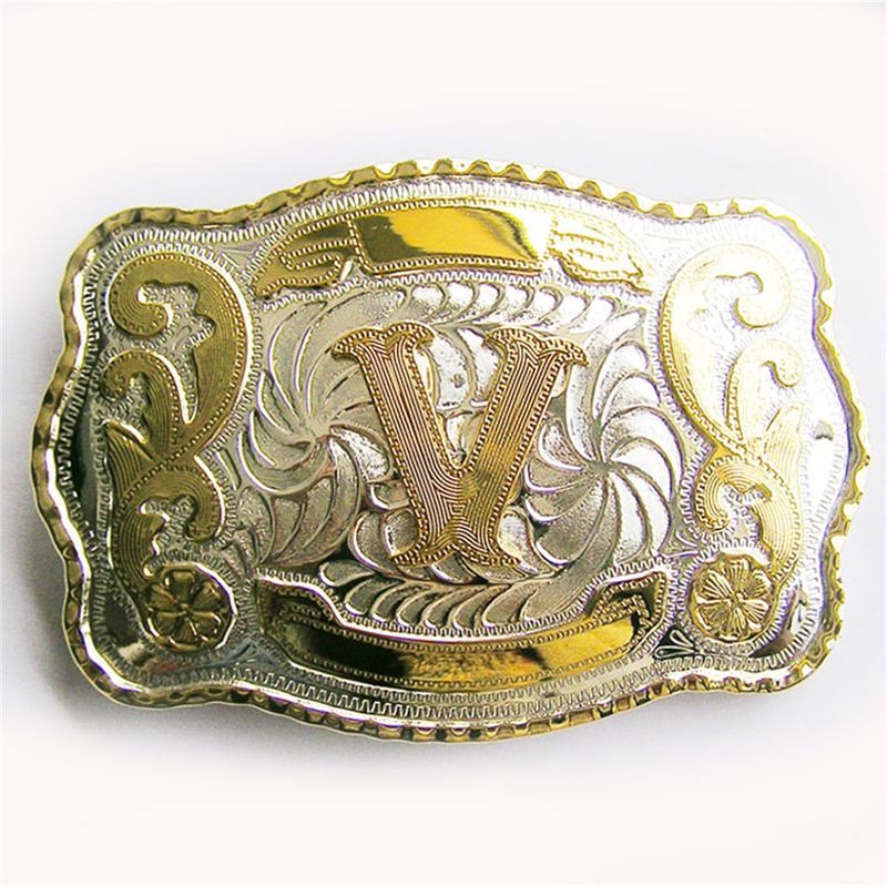 Large Size Initial Letter Western Cowboy Belt Buckle (Letter V) BUCKLE-WT078V