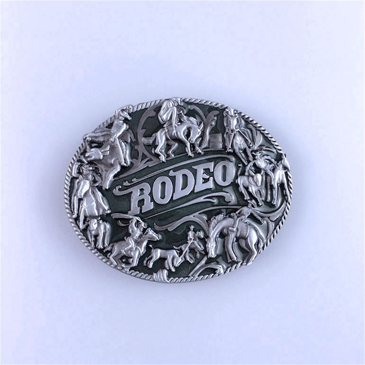Vintage Enamel Rodeo Cowboy Man Western Belt Buckle Hebilla