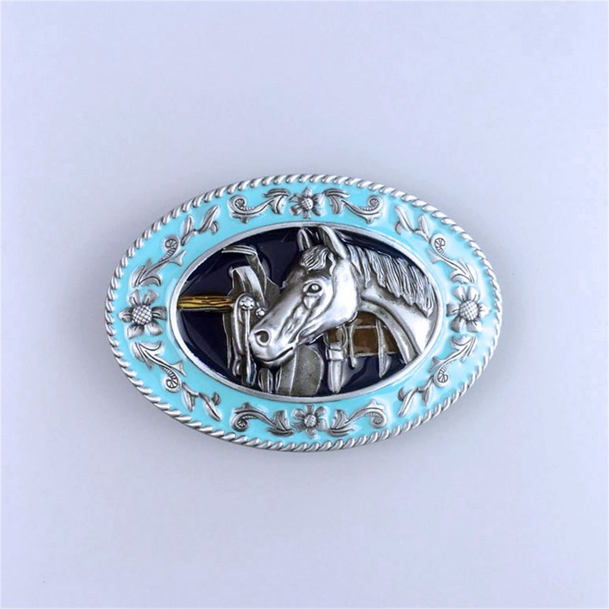 Enamel Horse Head Saddle Western Oval Belt Buckle Hebilla