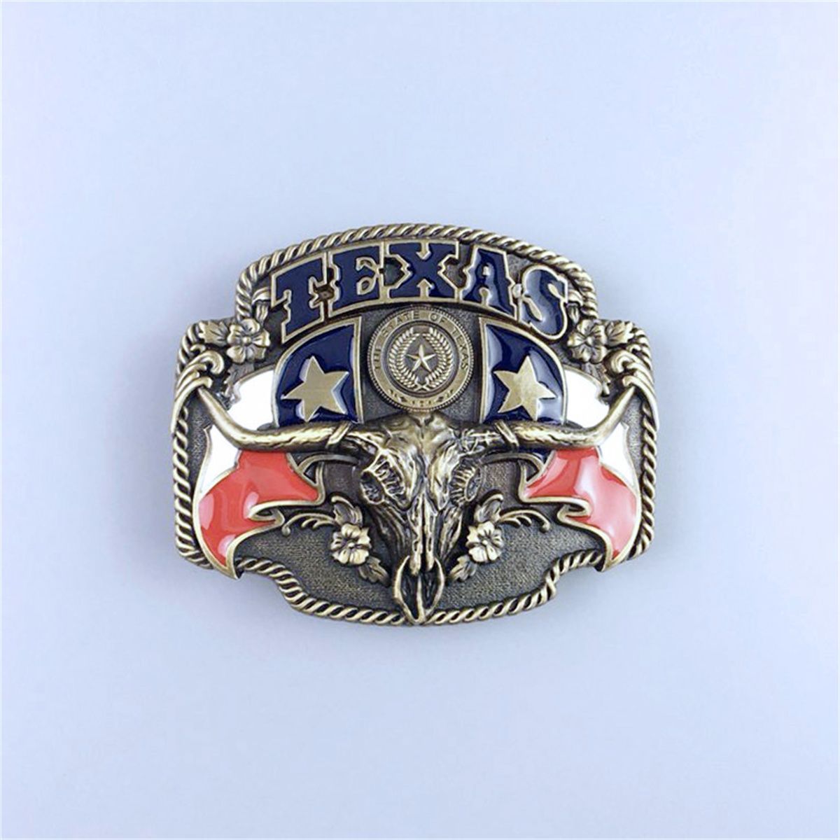 Vintage Bronze Plated Longhorn State Flags Western Belt Buckle Hebilla
