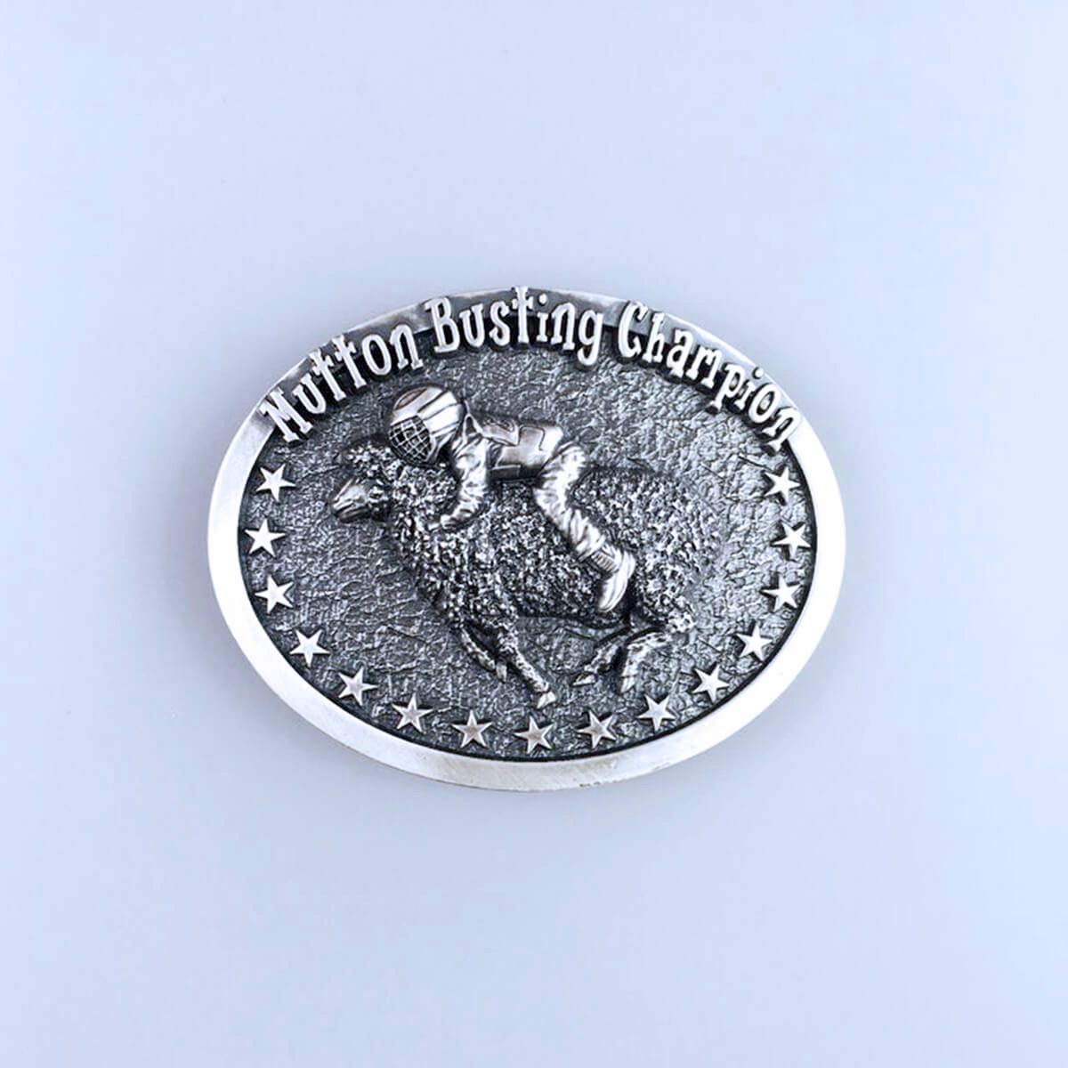 Vintage Silver Rodeo Mutton Busting Champion Western Belt Buckle Hebilla