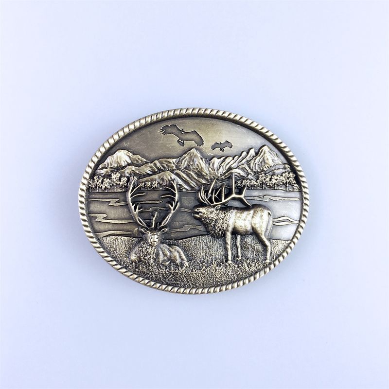 Vintage Bronze Plated Deer Wild Life Western Oval Belt Buckle Hebilla BUCKLE-WT107AB