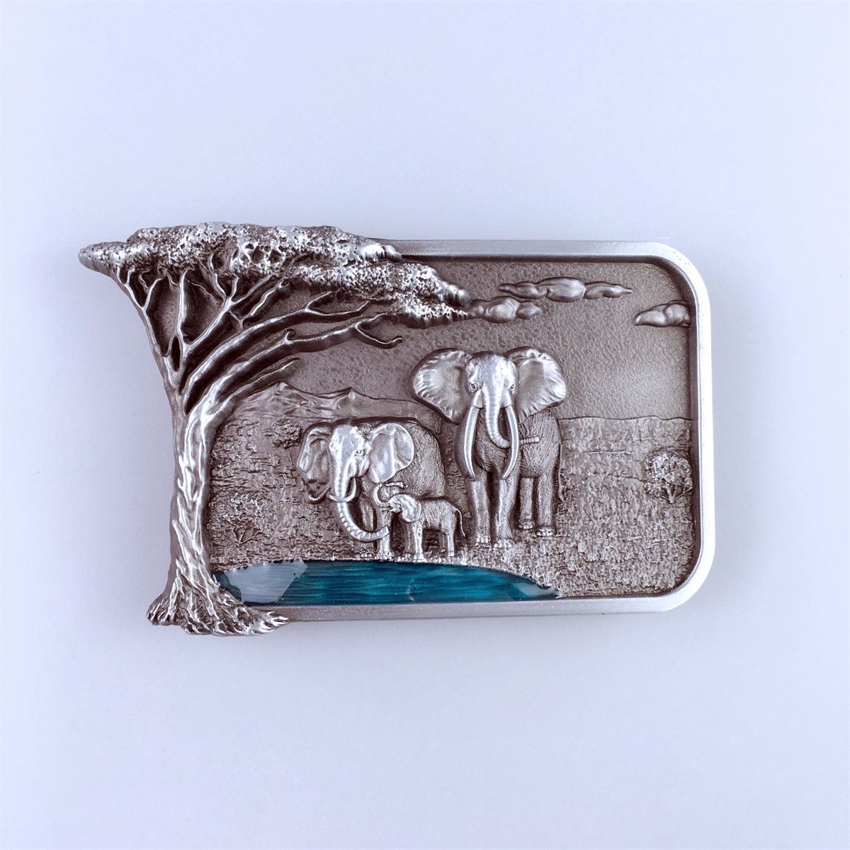 Vintage Style Africa Elephant Big Tree Wildlife Western Cowboy Cowgirl Belt Buckle Hebilla
