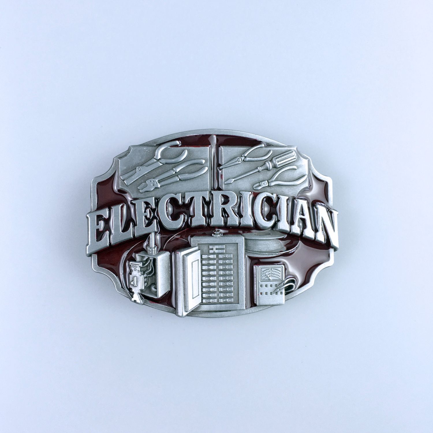 Antique Red Enamel Electrician Trades Tradesman Belt Buckle Hebilla