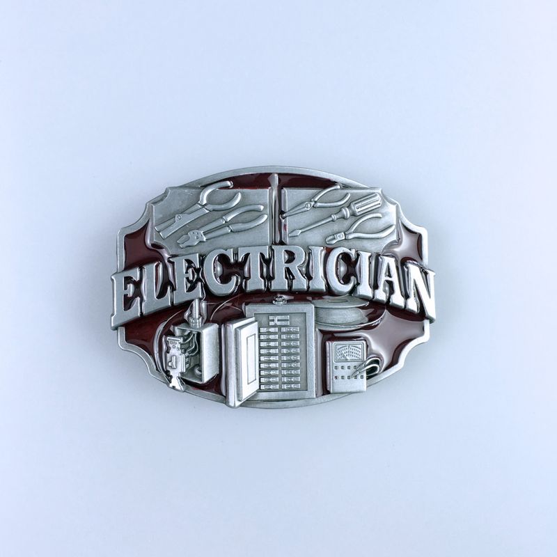 Antique Red Enamel Electrician Trades Tradesman Belt Buckle Hebilla BUCKLE-WT124RD