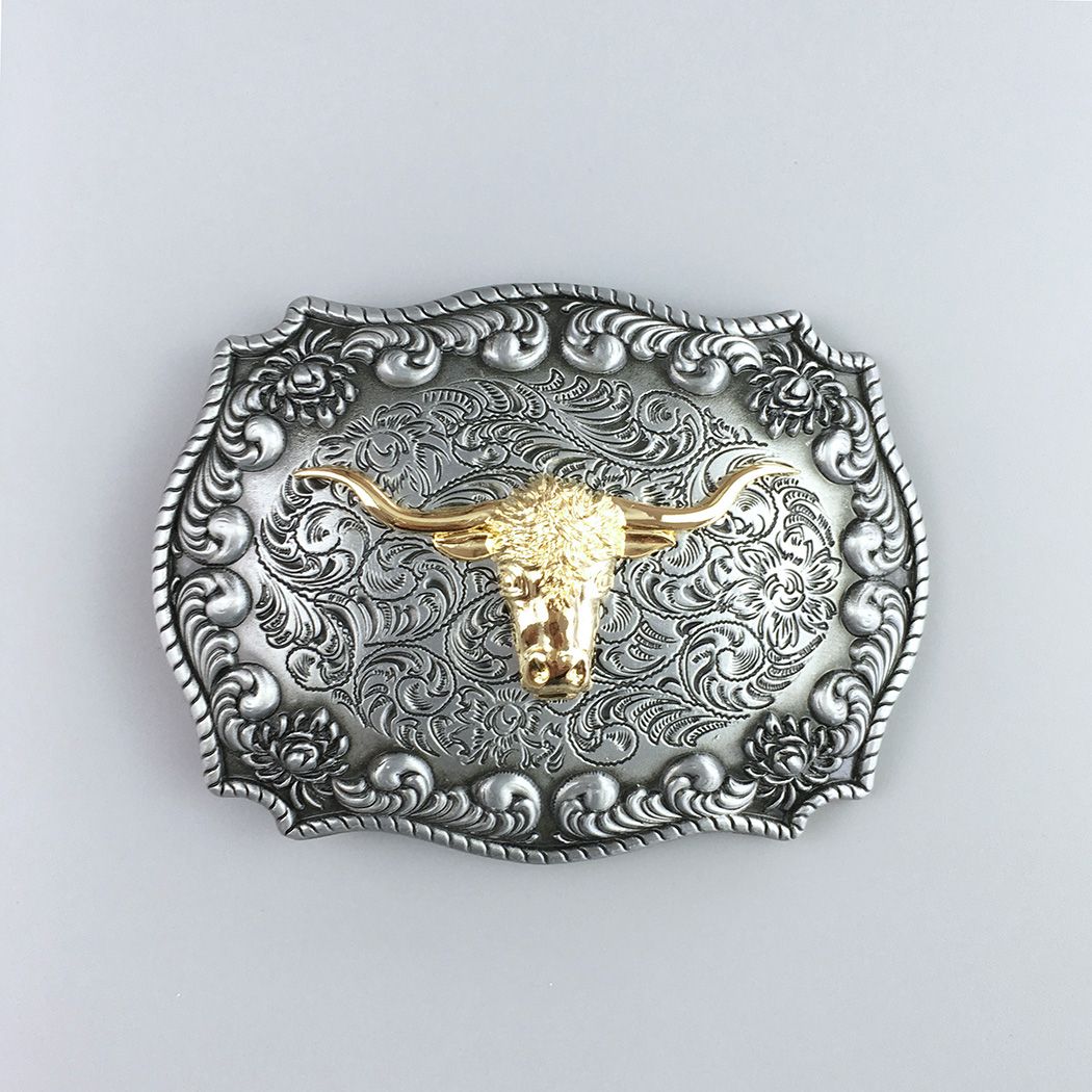 Vintage Style Western Cowboy Rodeo Bull Double Color Belt Buckle
