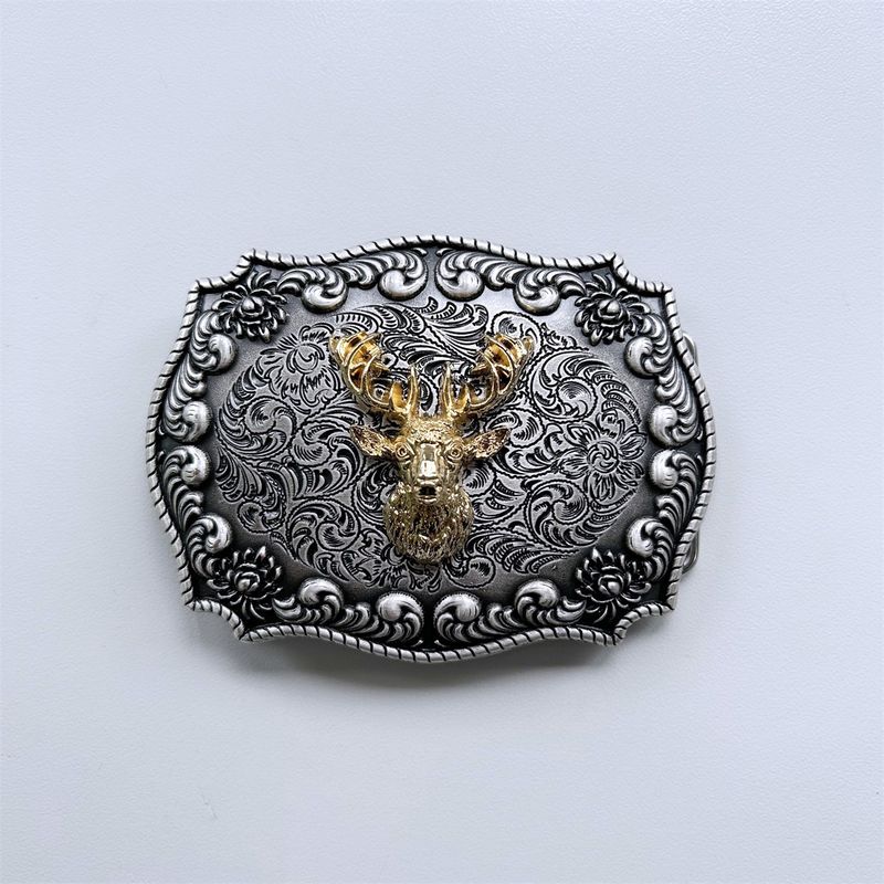 Vintage Silver Western Rodeo With Gold Deer Head Double Color Belt Buckle Hebilla BUCKLE-WT137VSG
