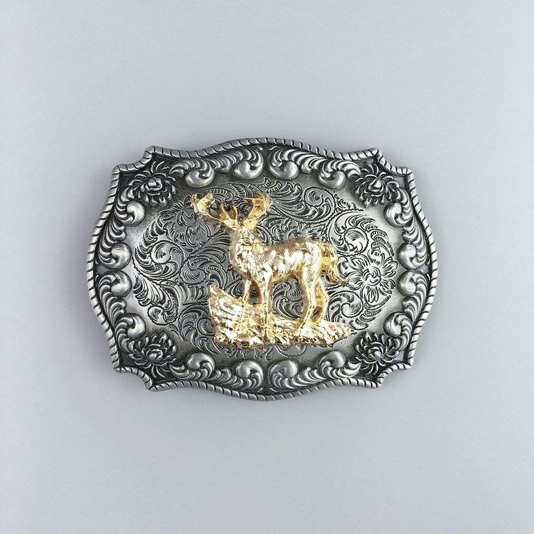Western Rodeo Deer Cowboy Cowgirl Double Color Belt Buckle Hebilla
