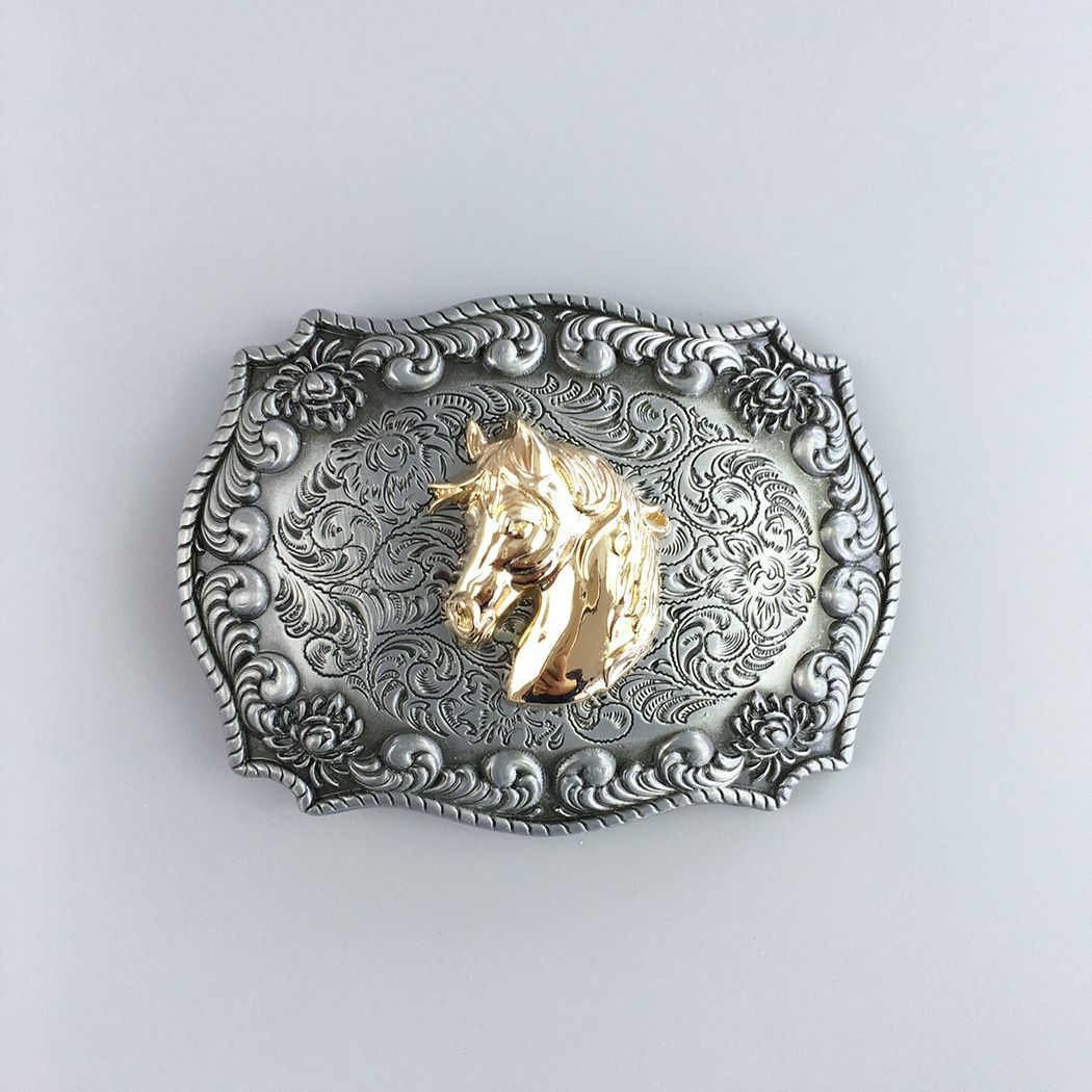 Western Cowboy Wildlife Horse Head Double Color Belt Buckle