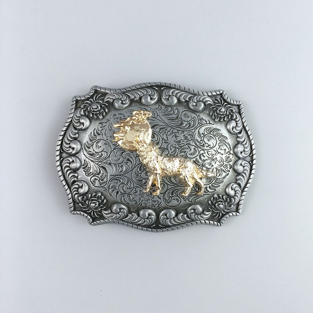 Western Cowboy Wildlife Wolf Double Color Belt Buckle Hebilla