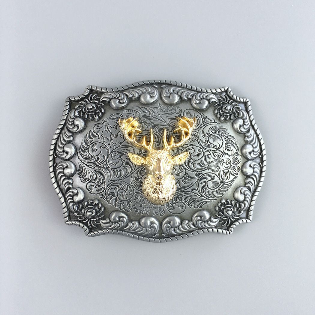 Western Cowboy Wildlife Deer Head Double Color Belt Buckle Hebilla
