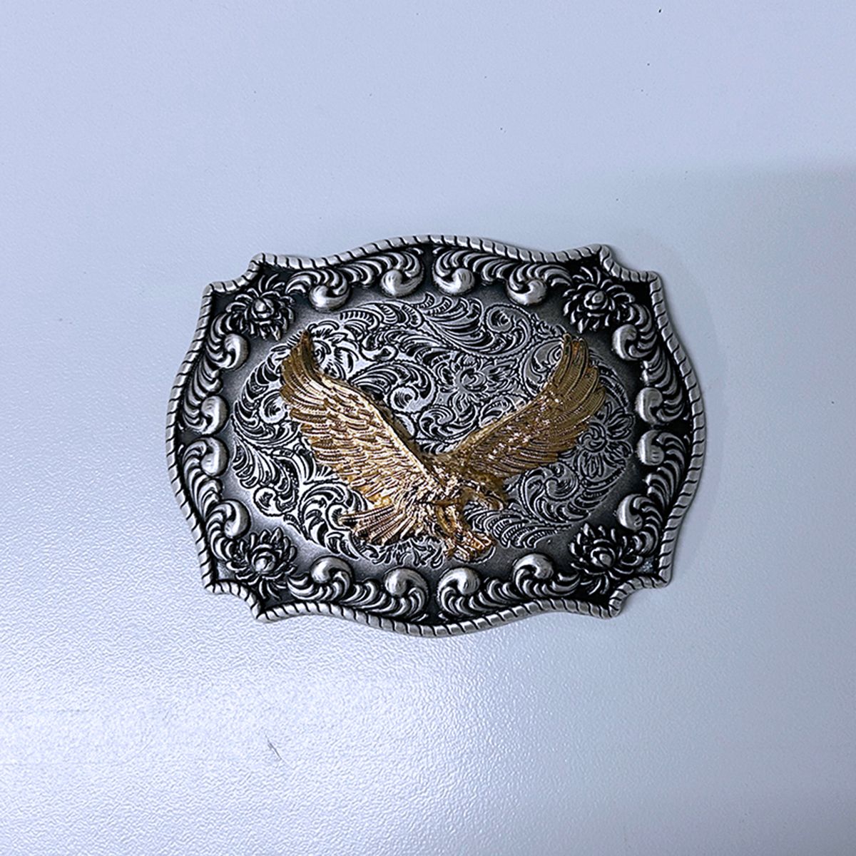 Vintage Silver Western Rodeo With Gold Fly Eagle Double Color Belt Buckle Hebilla