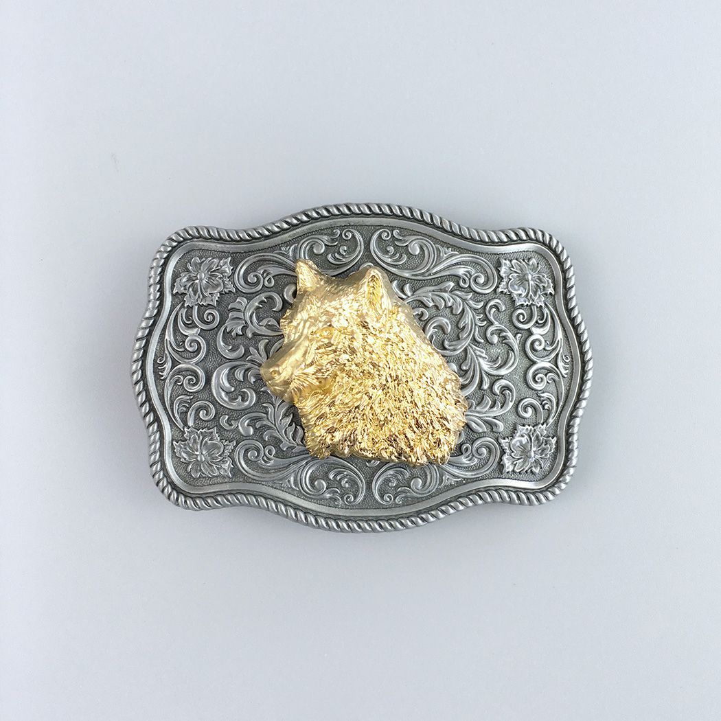 Small Size Vintage Wolf Head Western Belt Buckle