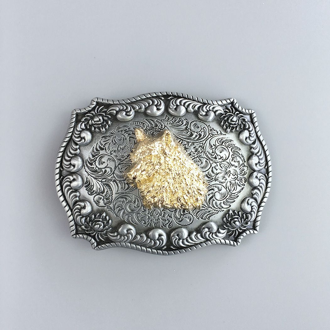 Western Cowboy Wildlife Wolf Head Double Color Belt Buckle