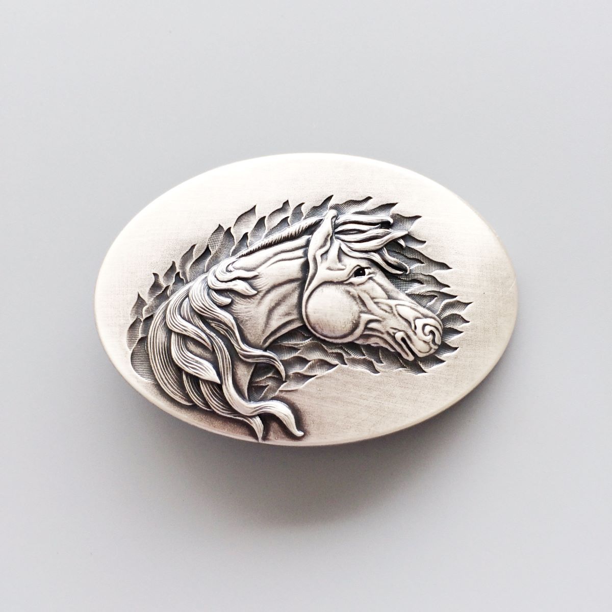 Vintage Silver Plated Oval Horse Western Belt Buckle Hebilla