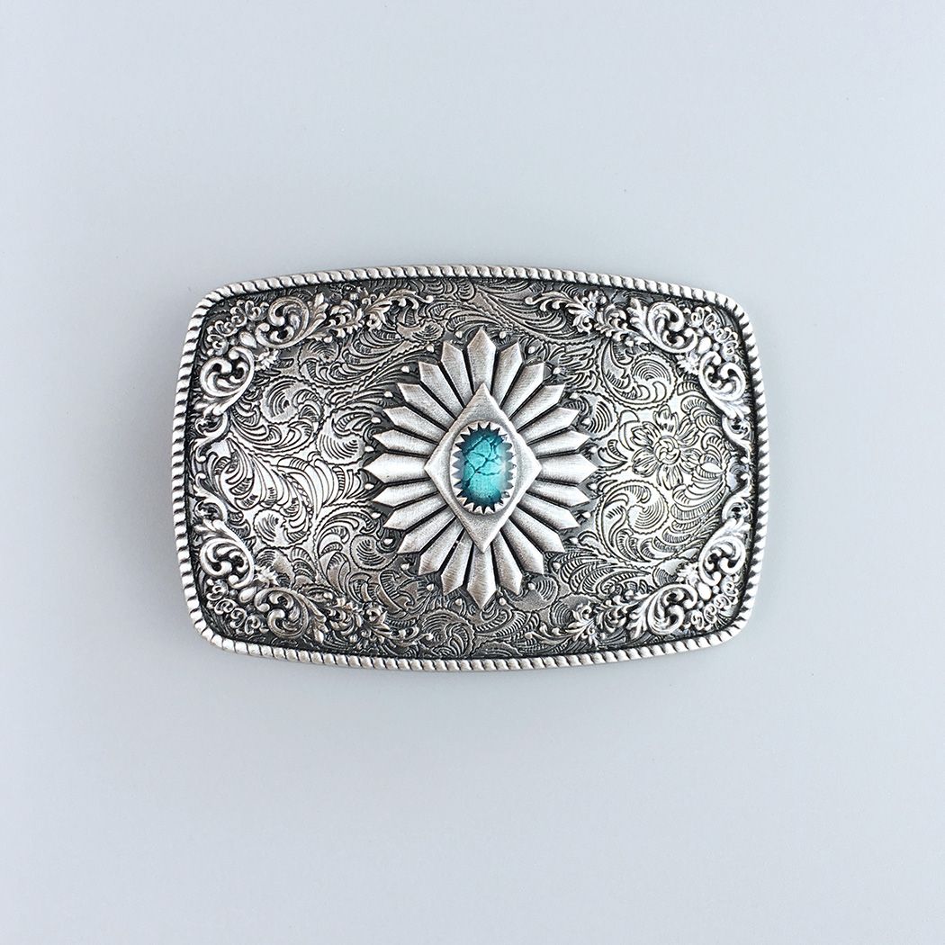 Vintage Silver Plated Southwest Western Enamel Belt Buckle No Stone