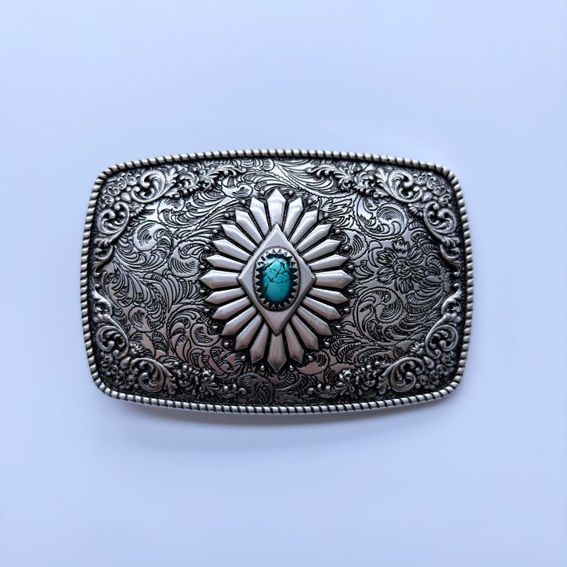 Vintage Silver Plated Southwest Western Enamel Belt Buckle No Stone BUCKLE-WT144SL