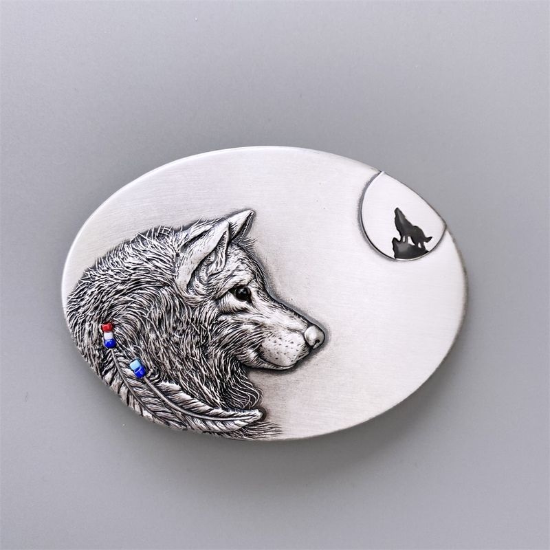 Vintage Silver Plated Wolf Oval Belt Buckle BUCKLE-WT160