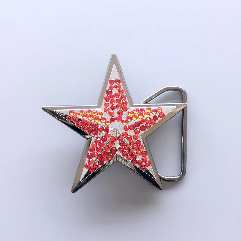 Vintage Red Rhinestones Double Star Belt Buckle