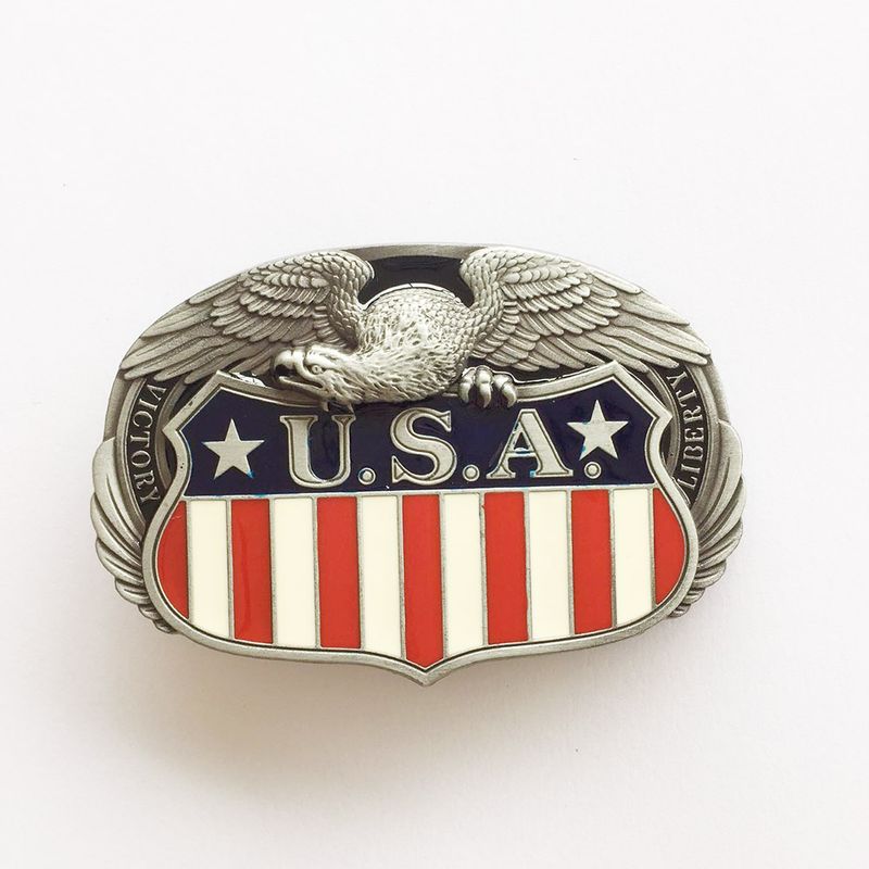 Vintage Fly Eagle On US Flag Enamel Belt Buckle Gurtelschnalle Boucle de ceinture Hebilla BUCKLE-3D040