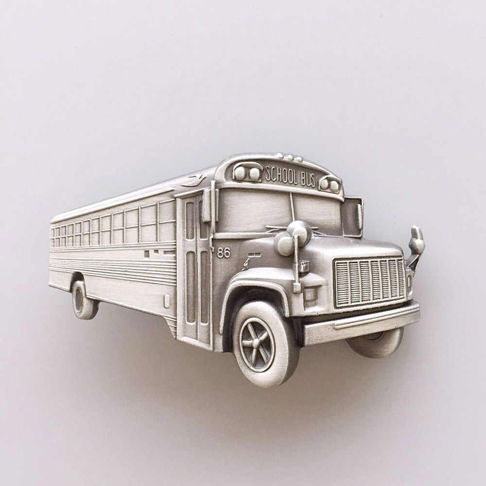 Anitque Brushed Silver School Bus Belt Buckle Gurtelschnalle Boucle de ceinture Hebilla BUCKLE-3D026AS