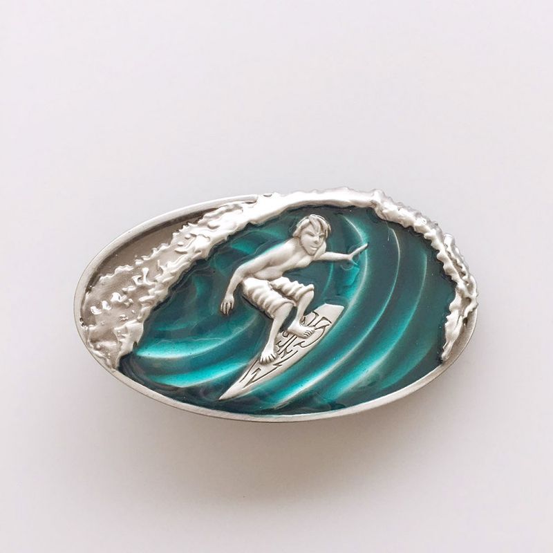 Vintage Enamel Surfing Play Boy Sport Belt Buckle Gurtelschnalle Boucle de ceinture Hebilla BUCKLE-3D034BL