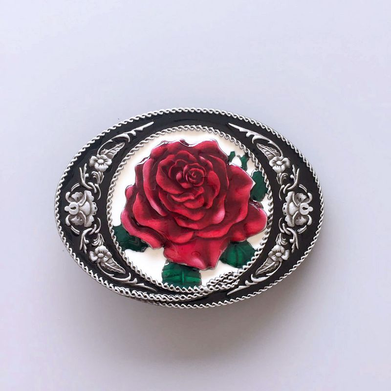 Vintage Style Enamel Western Rose Flower Oval Belt Buckle BUCKLE-3D059
