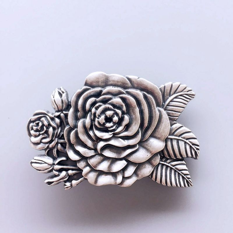 Vintage Silver Plated Western Rose Flower Belt Buckle BUCKLE-3D053SL