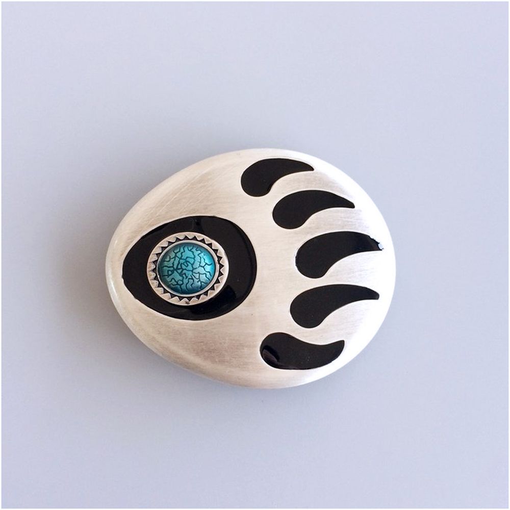 Vintage Silver Plated Western Bear Paw Belt Buckle