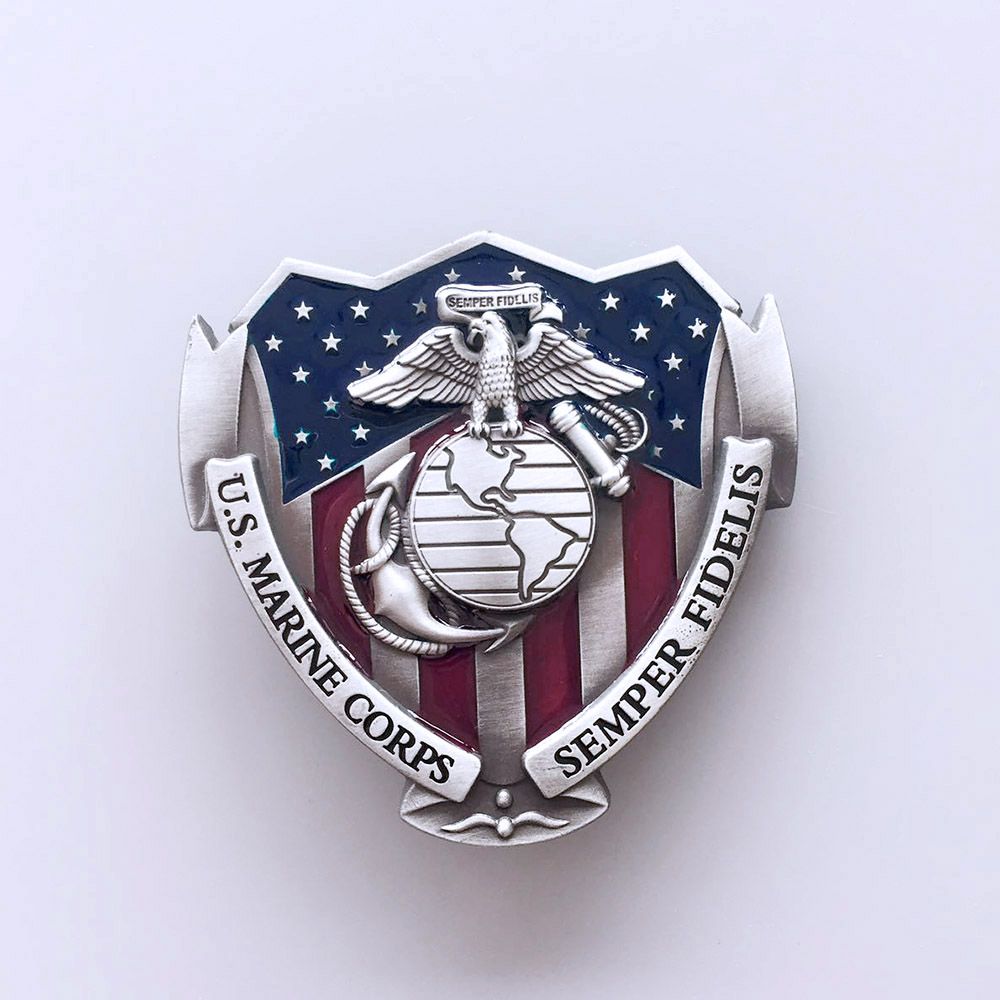 Antique Silver Enamel Vintage American Hero Belt Buckle