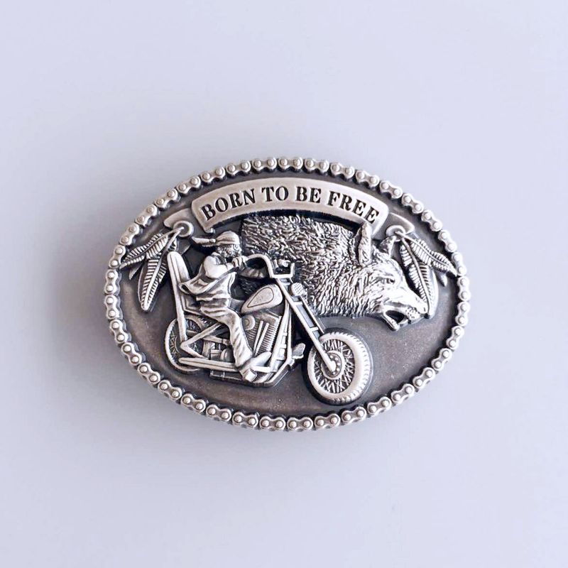 Vintage Silver Plated Wolf Biker Rider Oval Belt Buckle BUCKLE-AT066SL